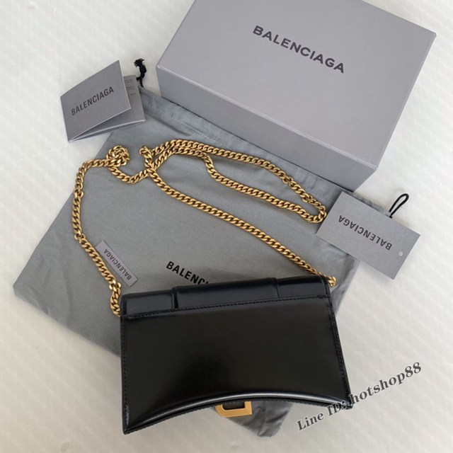 Balenciaga專櫃爆款平紋黑色金扣Hourglass mini鏈帶包 巴黎世家鏈條沙漏包 fyj1478